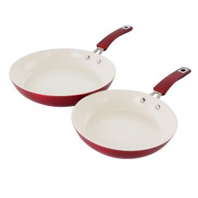 Kenmore Arlington 2 Piece Aluminum Ceramic Coated Nonstick Frying Pan Set in Metallic Red