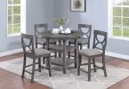 Counter Height Dining Table w Storage Shelve 4x Chairs Padded Seat Unique Design Back 5pc Dining Set Gray Color