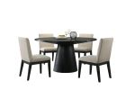 Jasper Ebony Black 5 Piece 59" Wide Contemporary Round Dining Table Set with Beige Fabric Chairs