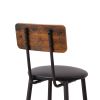 Round bar stool set with shelf, upholstered stool with backrest, Rustic Brown, 23.62'' W x 23.62'' D x 35.43'' H