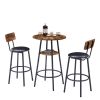 Round bar stool set with shelf, upholstered stool with backrest, Rustic Brown, 23.62'' W x 23.62'' D x 35.43'' H