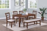 Dining Room Furniture Modern 6pcs Set Dining Table 4x Side Chairs and A Bench Solidwood Unique Design Back Chair Wood Color