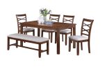 Dining Room Furniture Modern 6pcs Set Dining Table 4x Side Chairs and A Bench Solidwood Unique Design Back Chair Wood Color