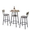 Round bar stool set with shelf, upholstered stool with backrest Grey, 23.62'' W x 23.62'' D x 35.43'' H.