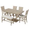 TOPMAX 6-Piece Wood Half Round Dining Table Set Kitchen Table Set with Long Bench and 4 Dining Chairs, Modern Style, Natural