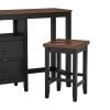 TOPMAX Farmhouse Rustic 3-piece Counter Height Wood Dining Table Set with Cabinet,2 Storage Drawers and 2 Stools for Small Places,Black+Cherry