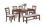 Dining Room Furniture Modern 6pcs Set Dining Table 4x Side Chairs and A Bench Solidwood Unique Design Back Chair Wood Color