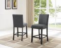 Biony Espresso Wood Counter Height Dining Set with Grey Fabric Nailhead Stools