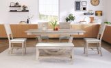 TOPMAX 6-Piece Wood Half Round Dining Table Set Kitchen Table Set with Long Bench and 4 Dining Chairs, Modern Style, Natural