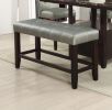 Dining Room Furniture 6pc Counter Height Dining Set Dining Table w Storage 4x High Chairs 1x Bench Silver Faux Leather Tufted Seats Faux Marble Table