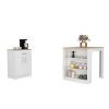 Monroe 2 Piece Kitchen Set, Milos Kitchen Island Table + Barbados Pantry Cabinet, White / Light Oak