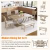 TOPMAX 6-Piece Wood Half Round Dining Table Set Kitchen Table Set with Long Bench and 4 Dining Chairs, Modern Style, Natural