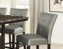 Dining Room Furniture 6pc Counter Height Dining Set Dining Table w Storage 4x High Chairs 1x Bench Silver Faux Leather Tufted Seats Faux Marble Table