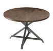 Rustic Industrial Style 5pc Dining Set Round Table and 4x Side Chairs Faux Leather Seat Metal Frame Burnished Brown Finish and Gray Metal Finish Kitch