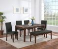 Dining Room Furniture Modern 6pcs Set Dining Table 4x Side Chairs and A Bench Ash Black Polyfiber Rubberwood Nailheads Faux Marble Top