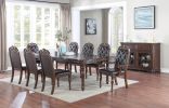 Traditional Brown Finish 9pc Dining Set Table w 2x Arm Chairs 6x Side Chairs Rubber wood Intricate Design Tufted back Cushion Seat Dining Room Furnitu