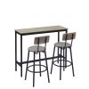 Bar Table Set with 2 Bar stools PU Soft seat with backrest, Grey, 43.31'' L x 15.75'' W x 35.43'' H.